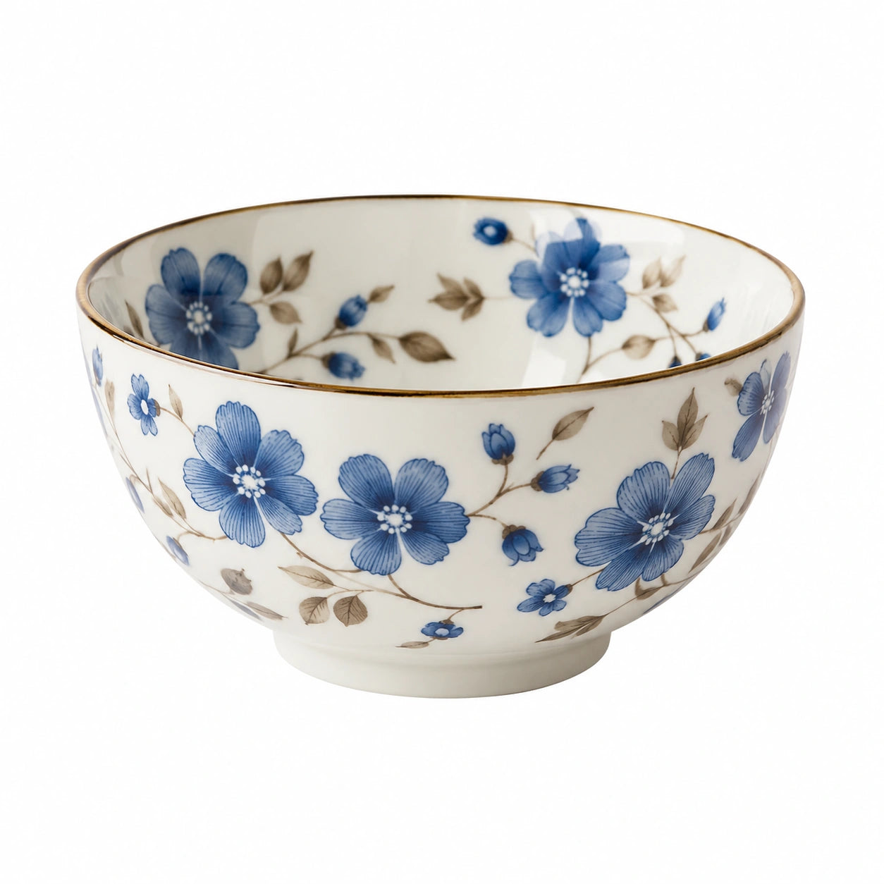 Bol 16 cm en porcelaine blanc bleu à motif floral pour repas style classique