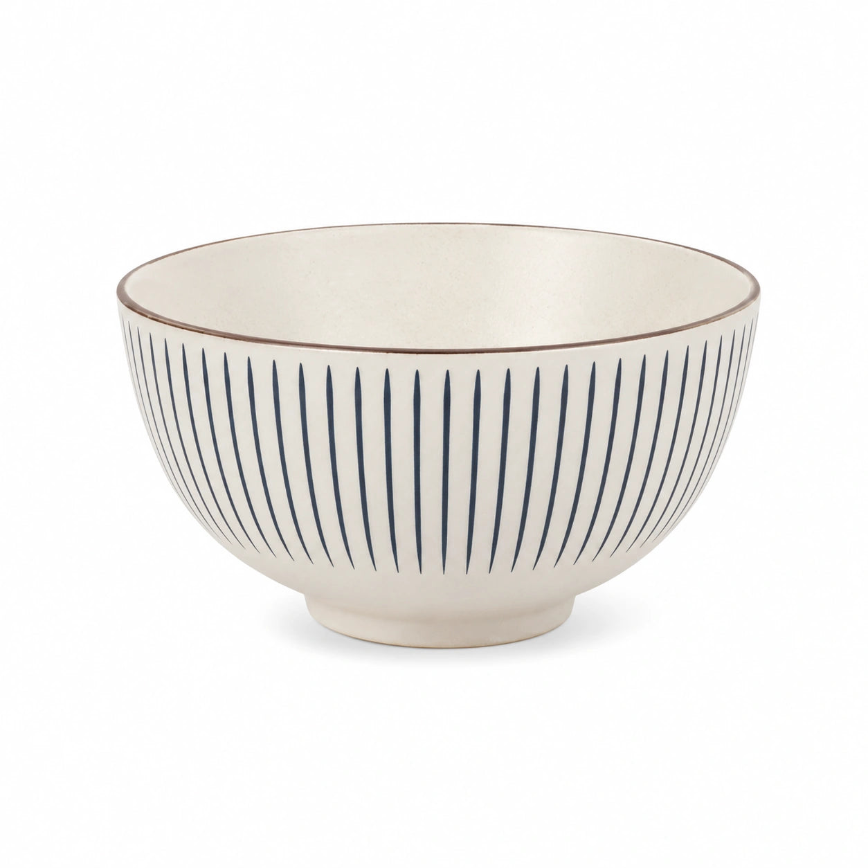 Bol 18 cm en céramique blanc et bleu à rayures pour service de table