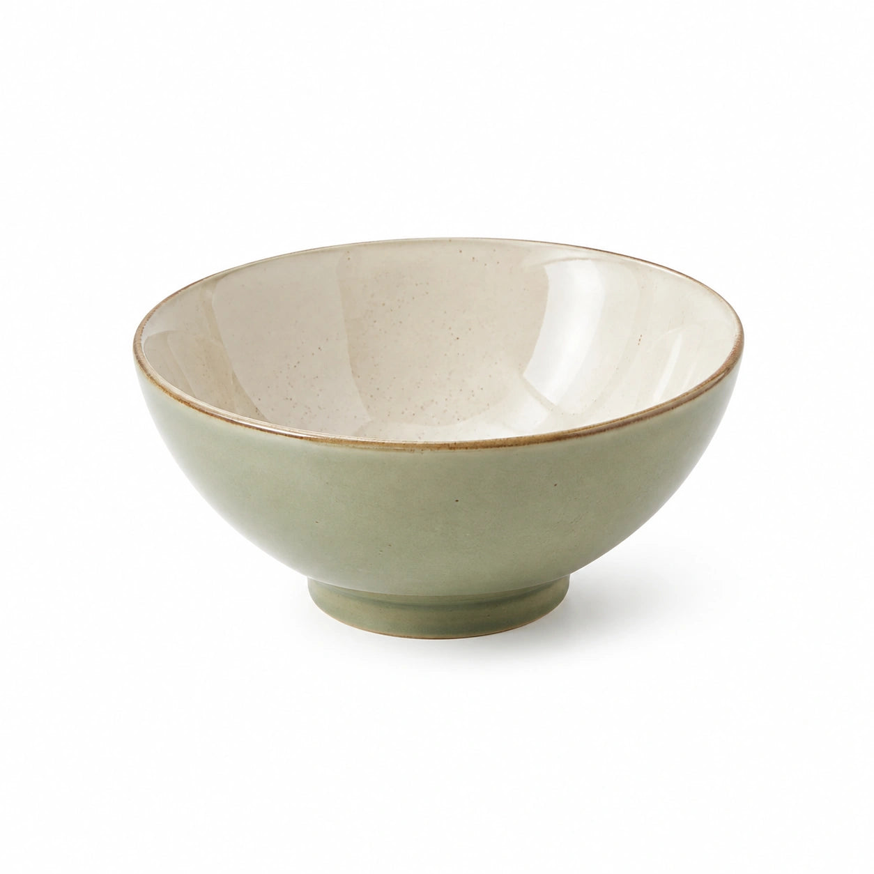 Bol 18 cm en céramique vert clair et crème style artisanal