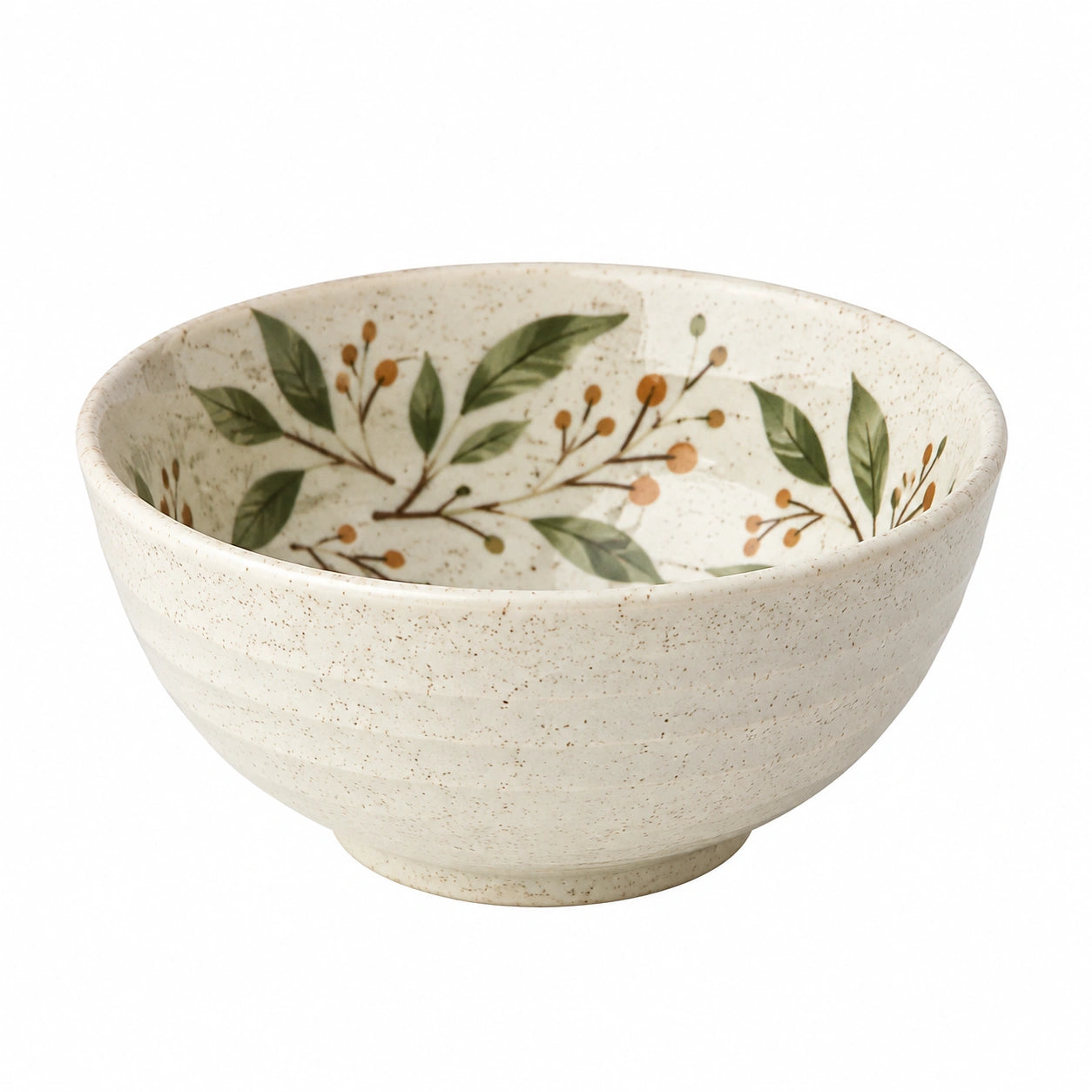Bol en céramique 15 cm beige à motif végétal pour service de table
