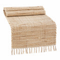 Chemin de table 180 x 35 cm en fibres textiles beige tissé à franges style naturel