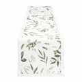 Chemin de table 180 x 40 cm textile blanc et vert motif végétal décoratif
