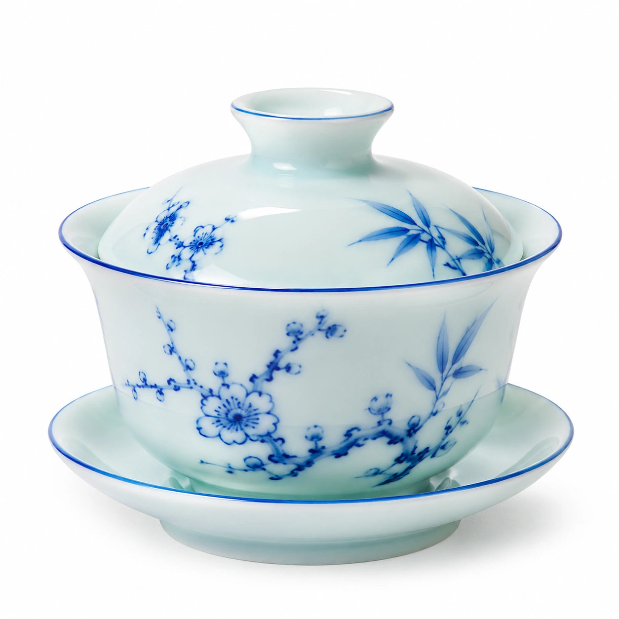Gaiwan 150 ml en porcelaine blanc bleu pour thé au style floral