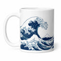 Mug 350 ml en céramique blanc et bleu à motif vagues pour boissons chaudes