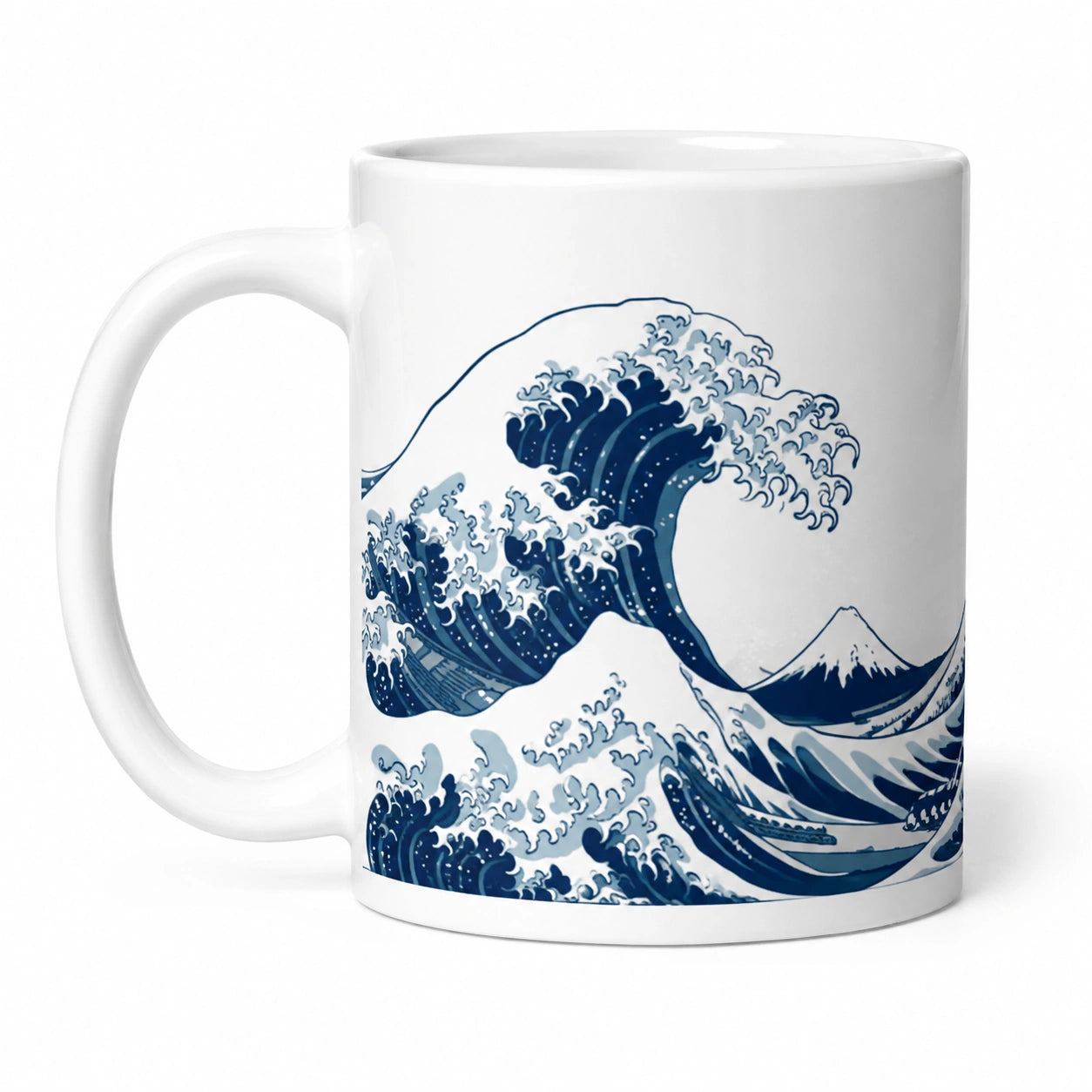 Mug 350 ml en céramique blanc et bleu à motif vagues pour boissons chaudes