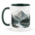Mug 330 ml en céramique blanc et vert motif montagne pour boissons chaudes