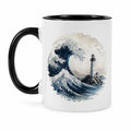 Mug en céramique 330 ml blanc et noir motif vagues et phare