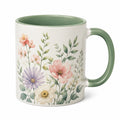 Mug 350 ml en céramique blanc vert à fleurs pour boissons chaudes avec anse