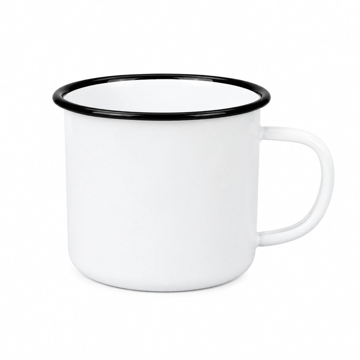 Mug émaillé 350 ml en acier blanc et noir pour boissons chaudes style vintage