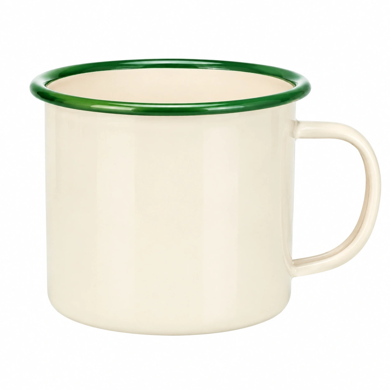 Mug 350 ml en acier émaillé crème et vert - style rétro à poignée