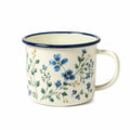Mug émaillé 500 ml crème à fleurs bleues avec anse - style champêtre
