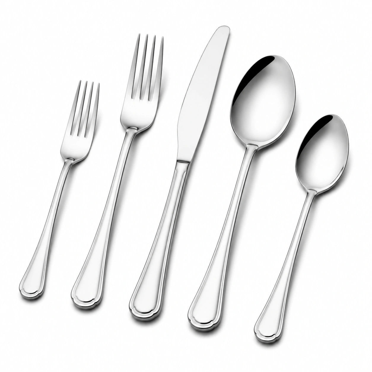 Ménagère 5 pièces en acier inoxydable argenté pour table style classique