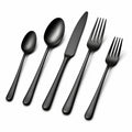 Ménagère 5 pièces 14.5 à 22 cm en acier inoxydable noir mat - style contemporain