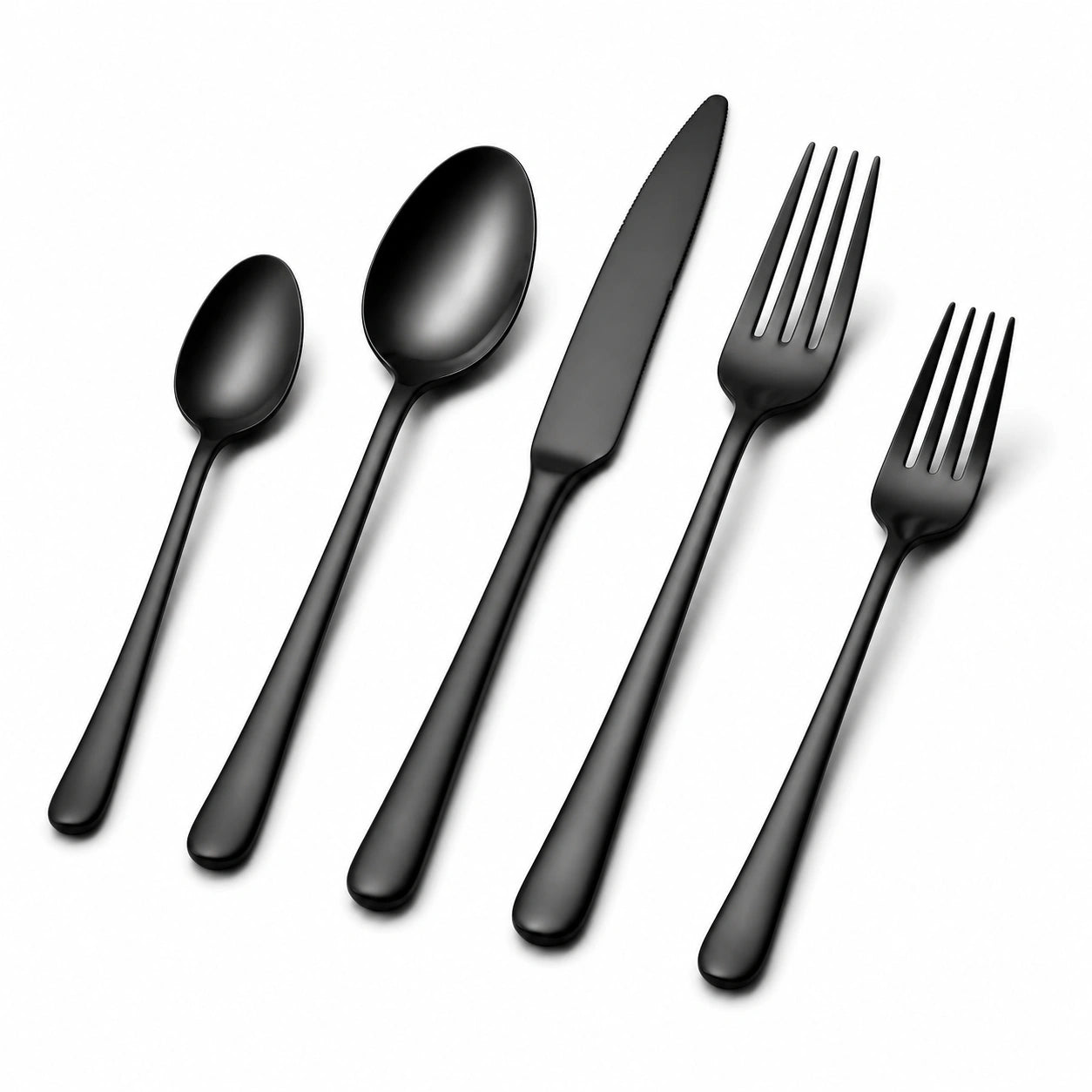 Ménagère 5 pièces 14.5 à 22 cm en acier inoxydable noir mat - style contemporain