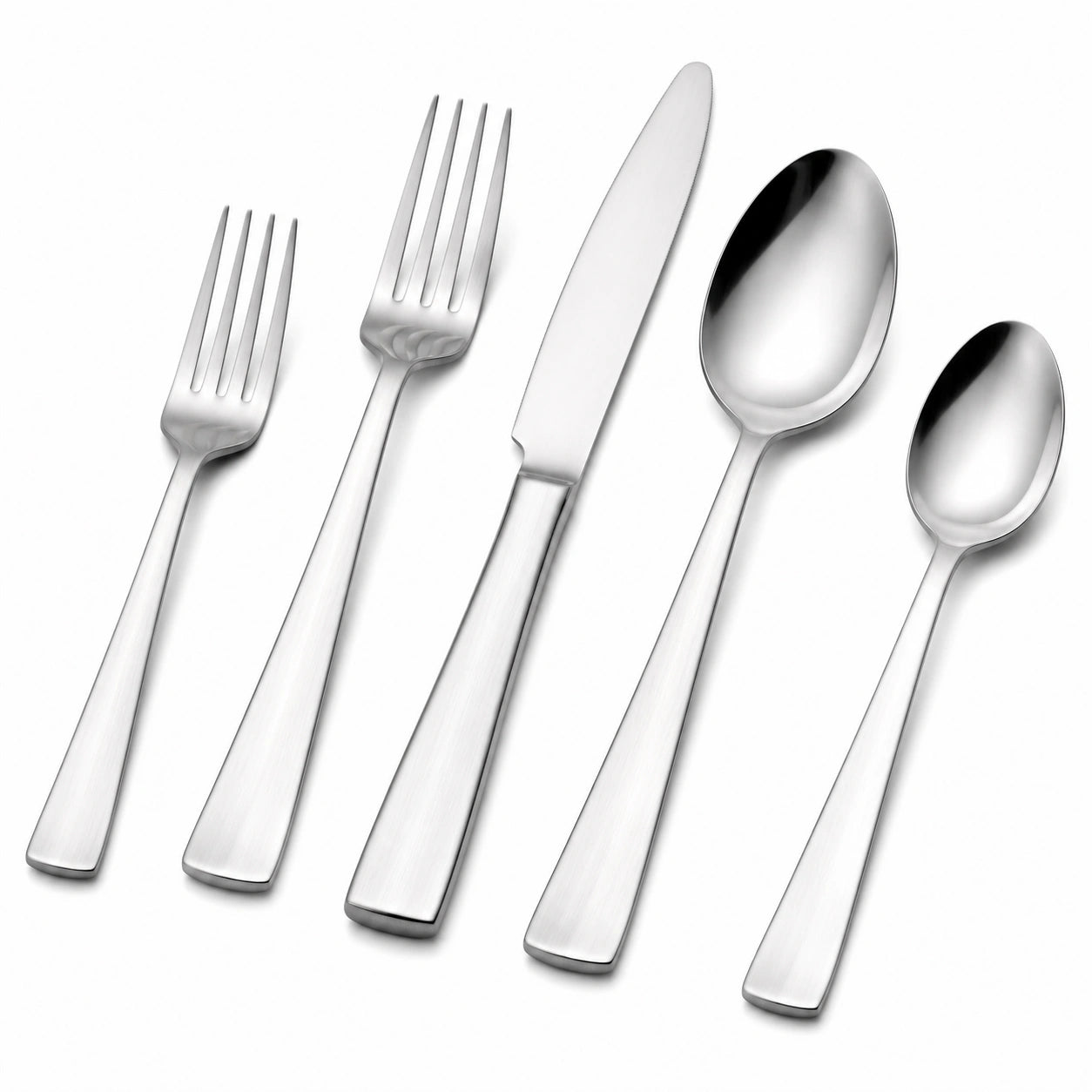 Ménagère 5 pièces en acier inoxydable argenté finition satinée pour table