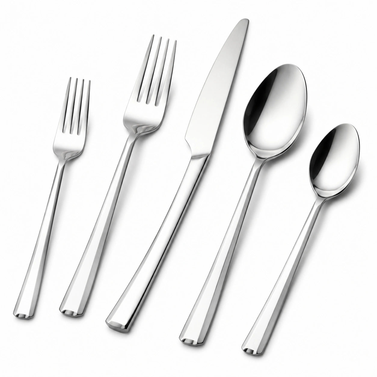 Ménagère 5 pièces en acier inoxydable argenté finition polie pour table