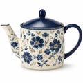 Théière en céramique 1.20 L bleu et crème à motif floral avec couvercle